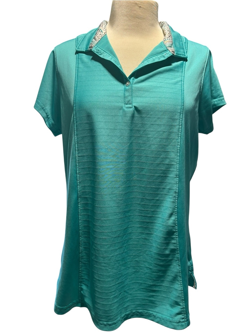 Women's Teal Pebble Beach Short Sleeve Polo style performance Top